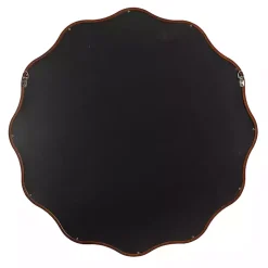Walnut Brown Wavy Scallop Round Wall Mirror