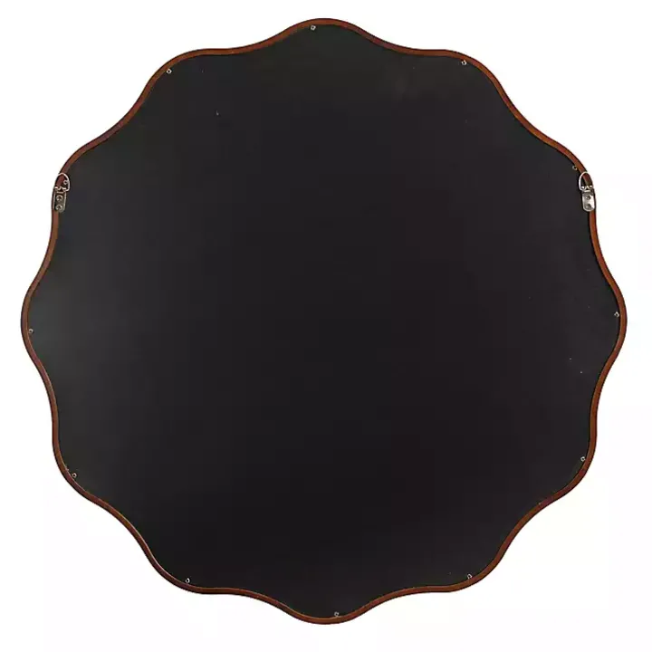 Walnut Brown Wavy Scallop Round Wall Mirror