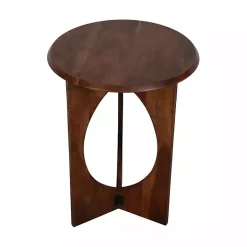 Walnut Cut-Out Round Accent Table