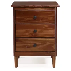 Walnut 3-Drawer Wood Nightstand