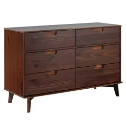 Walnut Grooved Handle 6-Drawer Dresser