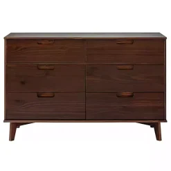 Walnut Grooved Handle 6-Drawer Dresser