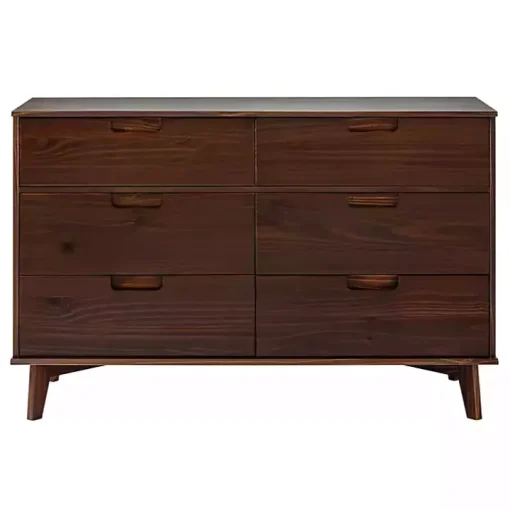 Walnut Grooved Handle 6-Drawer Dresser