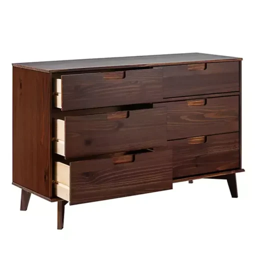 Walnut Grooved Handle 6-Drawer Dresser