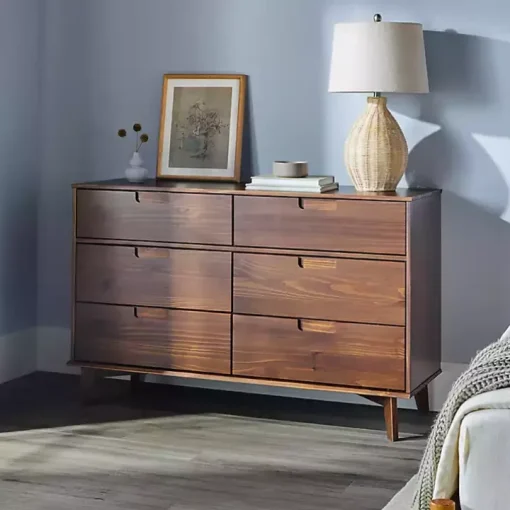 Walnut Grooved Handle 6-Drawer Dresser