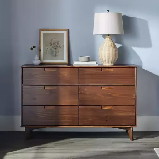 Walnut Grooved Handle 6-Drawer Dresser