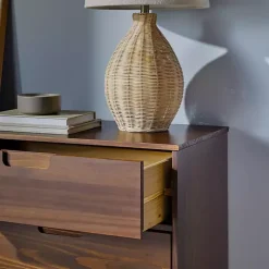 Walnut Grooved Handle 6-Drawer Dresser