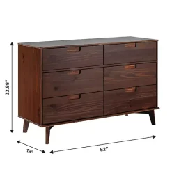 Walnut Grooved Handle 6-Drawer Dresser
