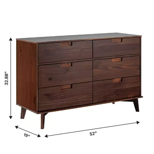 Walnut Grooved Handle 6-Drawer Dresser