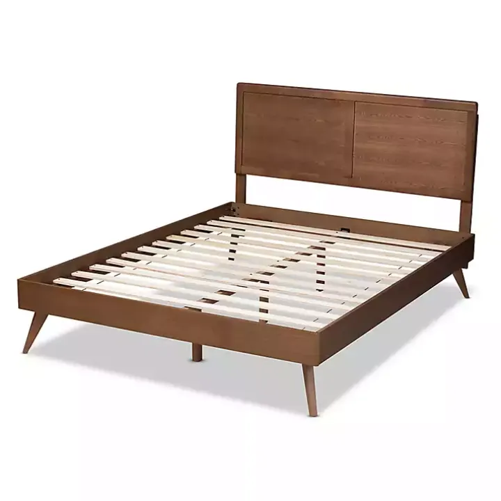 Walnut Inset Paneling Platform Queen Bed