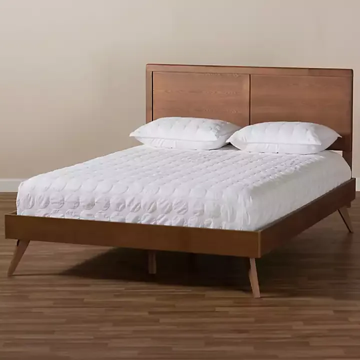 Walnut Inset Paneling Platform Queen Bed