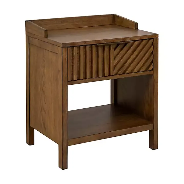 Walnut Mid-Century Modern Carved Nightstand