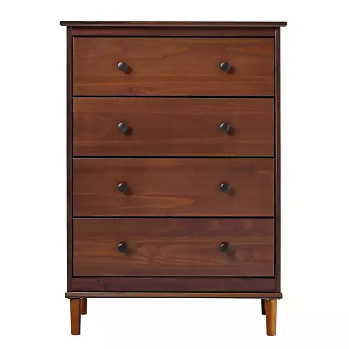 Walnut Mid-Century Modern 4-Drawer Wood Dresser