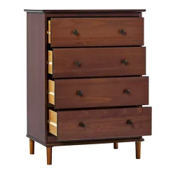 Walnut Mid-Century Modern 4-Drawer Wood Dresser