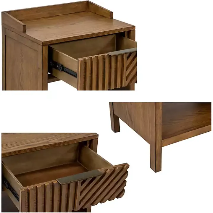 Walnut Mid-Century Modern Carved Nightstand