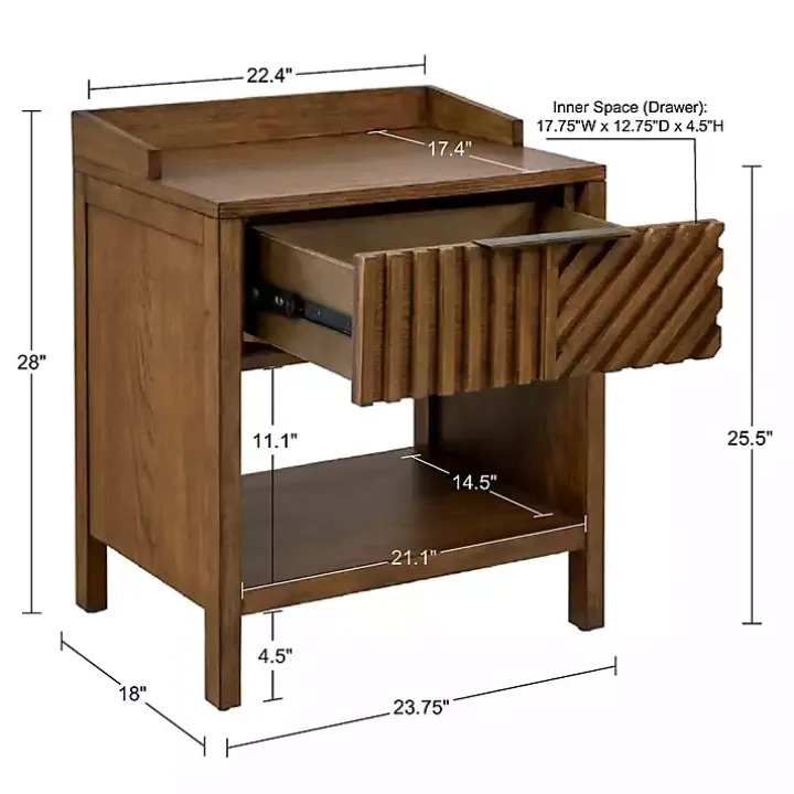 Walnut Mid-Century Modern Carved Nightstand