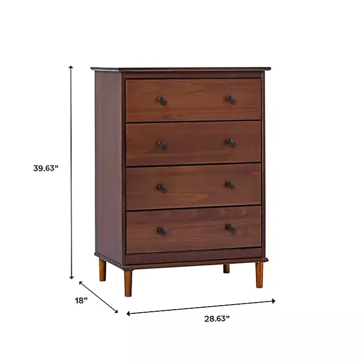 Walnut Mid-Century Modern 4-Drawer Wood Dresser