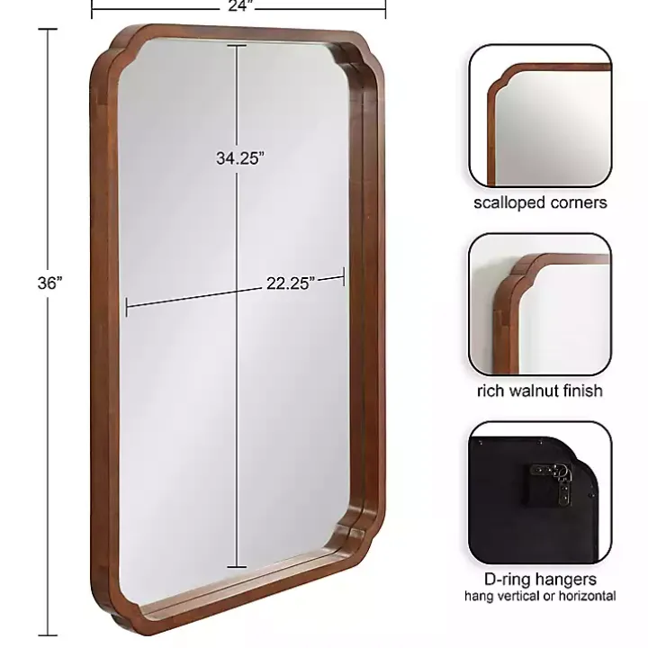 Walnut Scallop Rectangle Wall Mirror