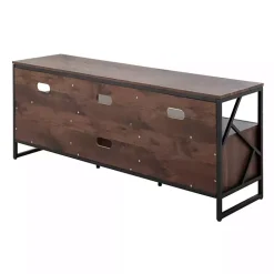 Walnut Wood and Black Steel Media Stand