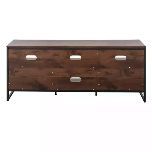Walnut Wood and Black Steel Media Stand