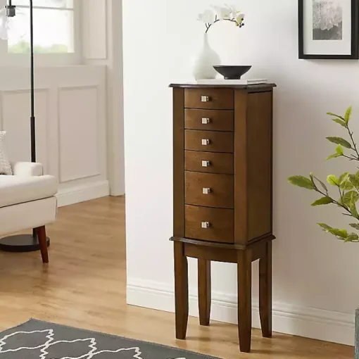 Walnut Wood 5-Drawer Zinnia Jewelry Armoire