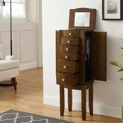 Walnut Wood 5-Drawer Zinnia Jewelry Armoire