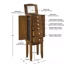 Walnut Wood 5-Drawer Zinnia Jewelry Armoire