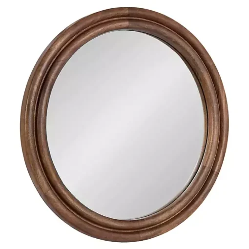 Walnut Wood Ribbed Round Wall Mirror
