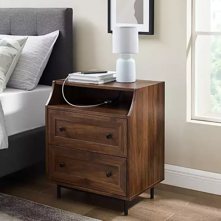 Warm Brown Curved Top Nightstand Table