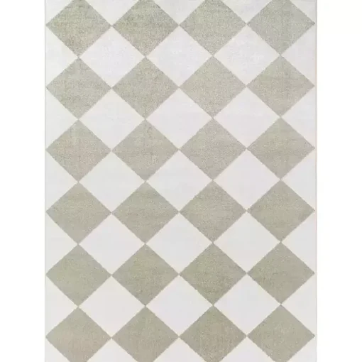 Warm Gray Checkered Area Rug, 5x7
