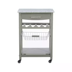 Warm Gray Rolling Kitchen Cart with Granite Top