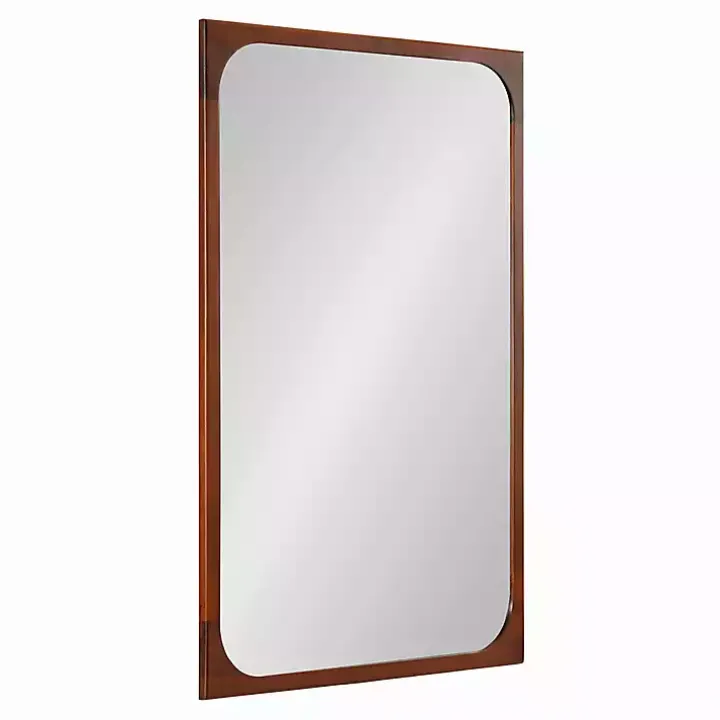 Warm Walnut Rounded Rectangle Wall Mirror