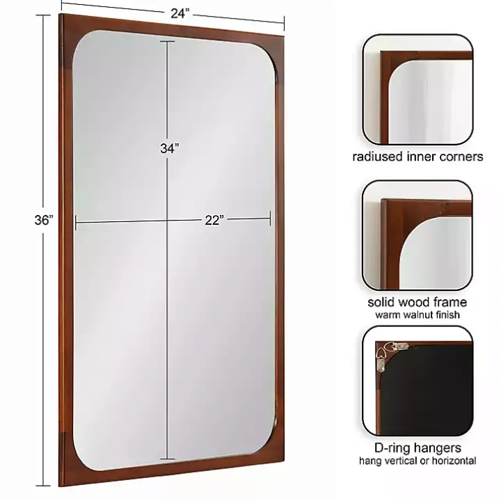 Warm Walnut Rounded Rectangle Wall Mirror