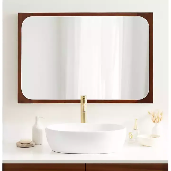 Warm Walnut Rounded Rectangle Wall Mirror