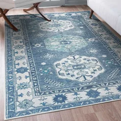 Washable Shary Blue Area Rug, 5x7