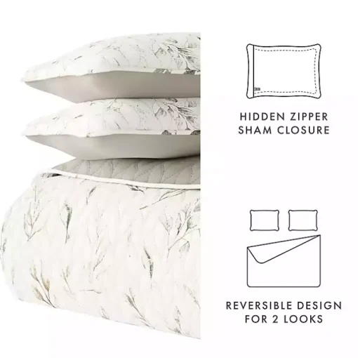 Watercolor Leaves Reversible 3-pc. King Quilt Set