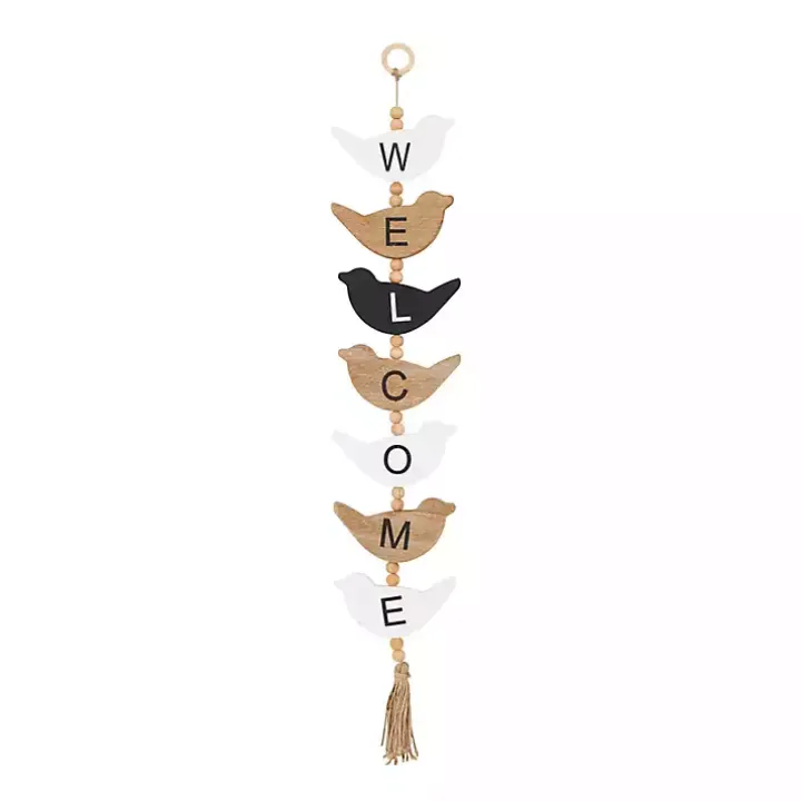 Welcome Bird Shaped Wood Wall Sign