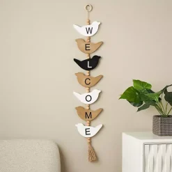 Welcome Bird Shaped Wood Wall Sign