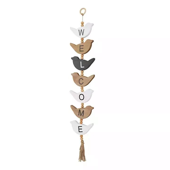 Welcome Bird Shaped Wood Wall Sign