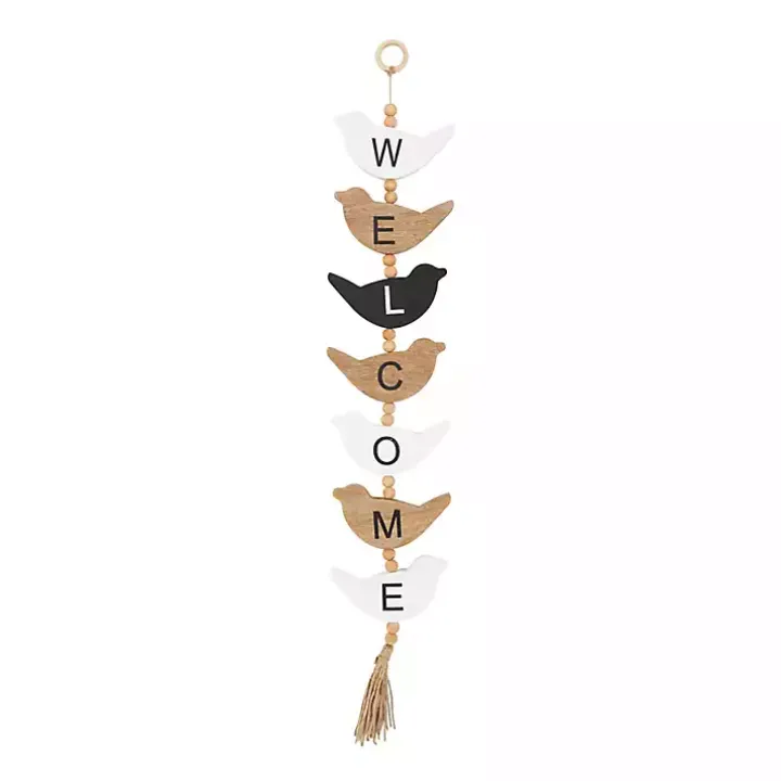 Welcome Bird Shaped Wood Wall Sign