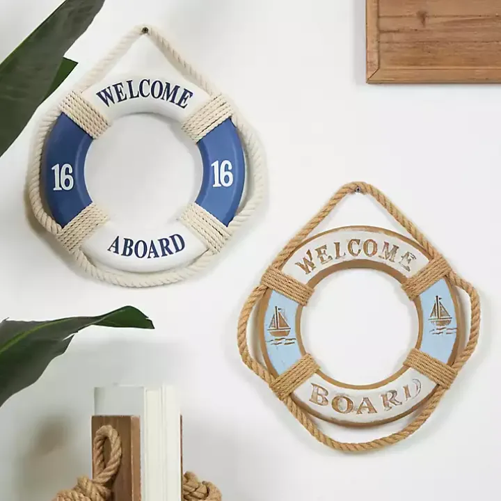 Welcome Life Ring Wall Plaques, Set of 2
