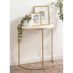 White & Gold Half Moon Dorrah Accent Table