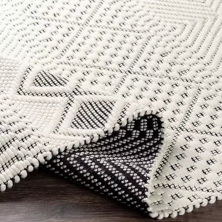 White and Black Diamond Tassel Wool Area Rug, 8x10