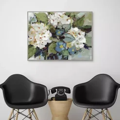 White and Blue Hydrangeas Framed Canvas Art Print