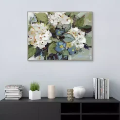 White and Blue Hydrangeas Framed Canvas Art Print