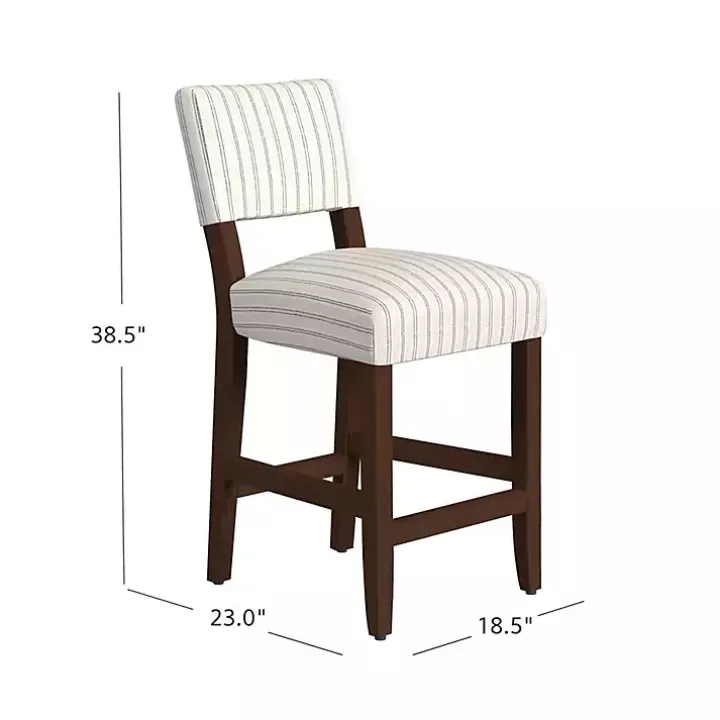 White and Blue Striped Dark Walnut Counter Stool