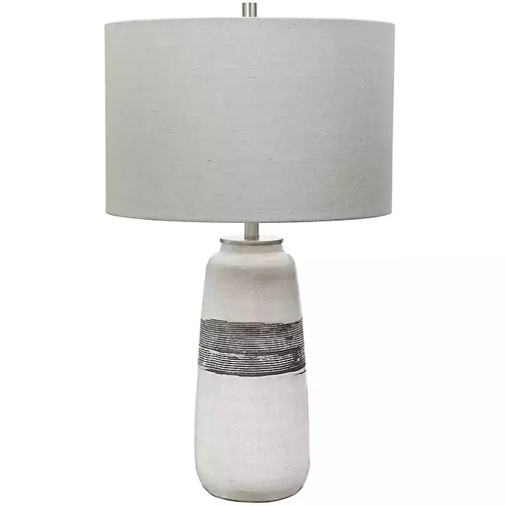 White and Brown Distressed Stripe Table Lamp
