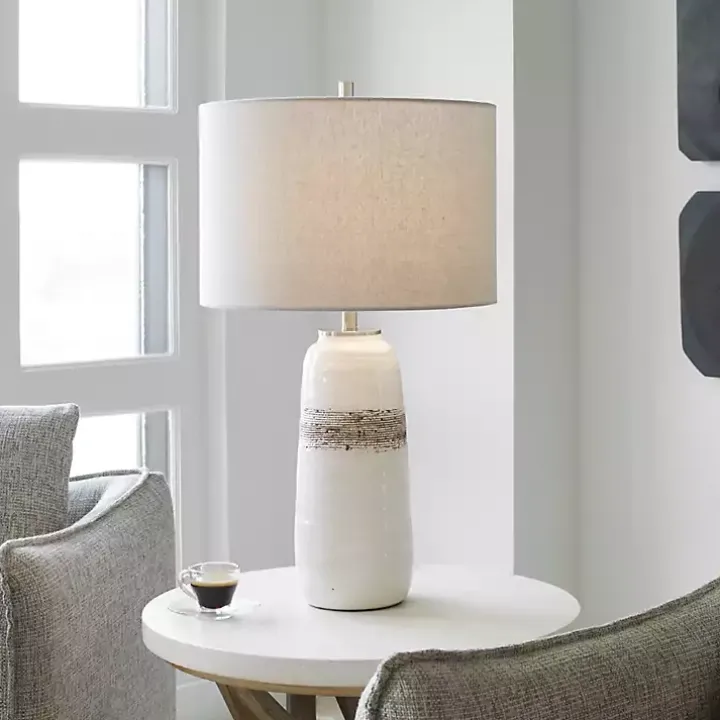 White and Brown Distressed Stripe Table Lamp