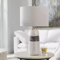 White and Brown Distressed Stripe Table Lamp