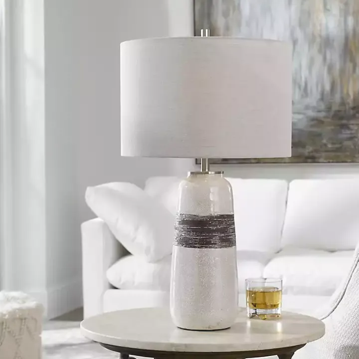 White and Brown Distressed Stripe Table Lamp